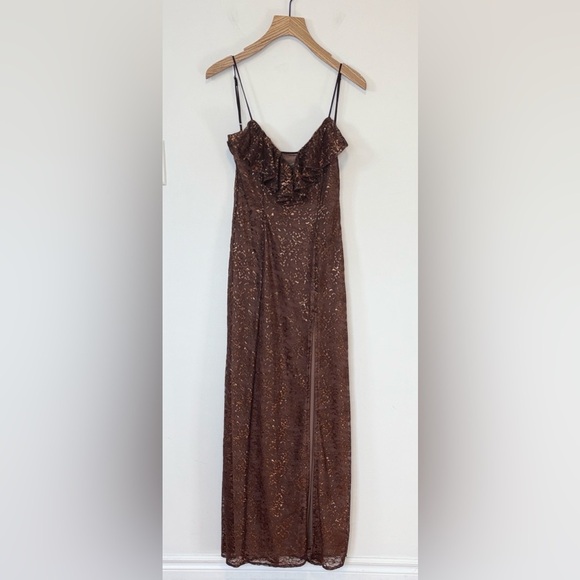 House of CB LUCIANNA Espresso Lace Maxi Dress , sz : medium - Picture 5 of 16